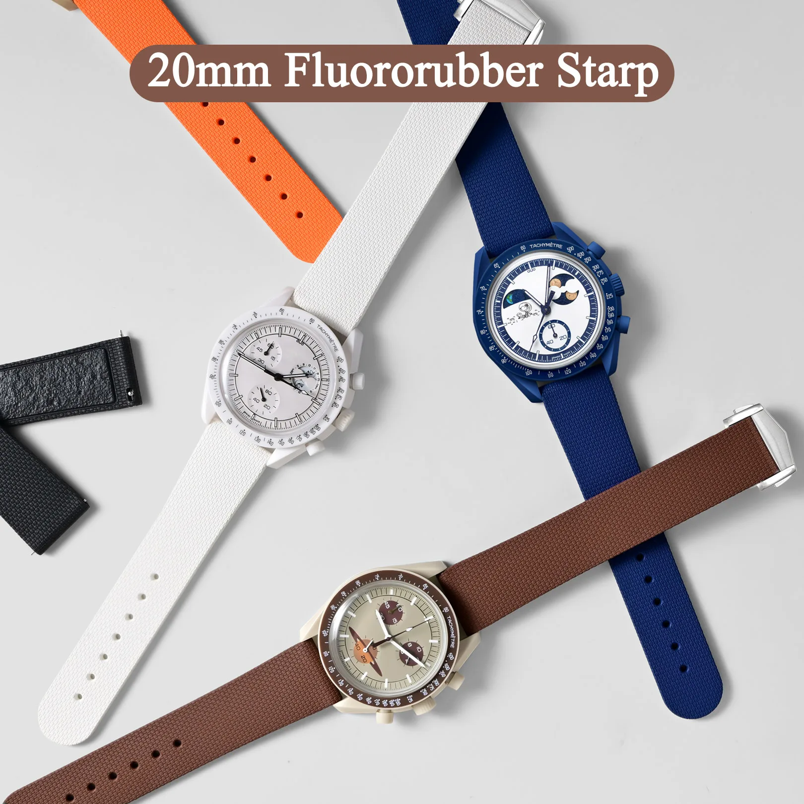 20mm Fluoro Rubber Watch Strap for Omega Swatch Speedmaster 300 600 Snoopy Watchband FKM Quick Release Men Bracelet Wristband