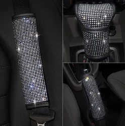 Funda de cristal con diamantes de imitación para freno de mano de coche, cubierta de collar de cambio de marchas, almohadilla para cinturón de seguridad, accesorios interiores para mujer