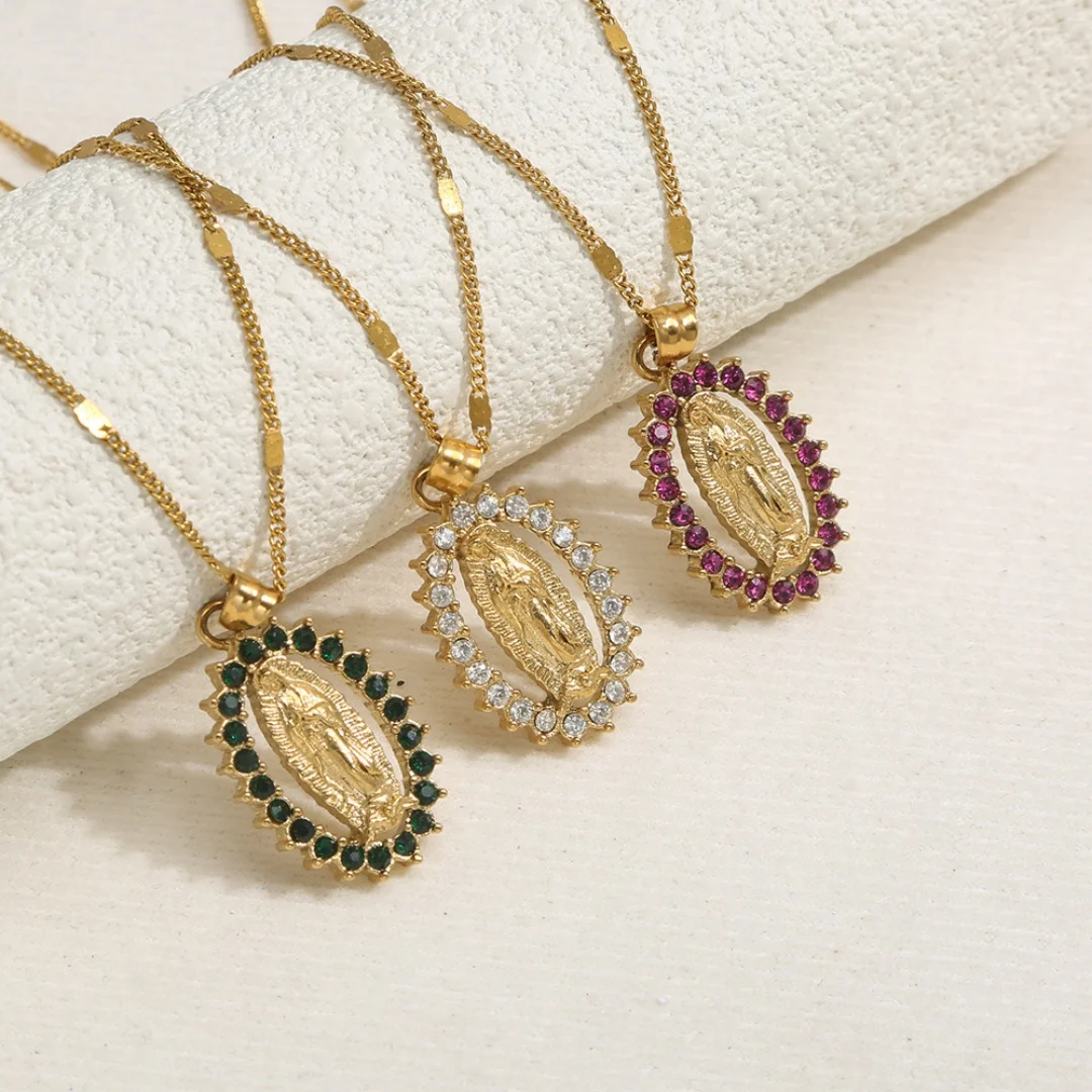 Micro-set zirconia color fashion light luxury popular Virgin Mary necklace