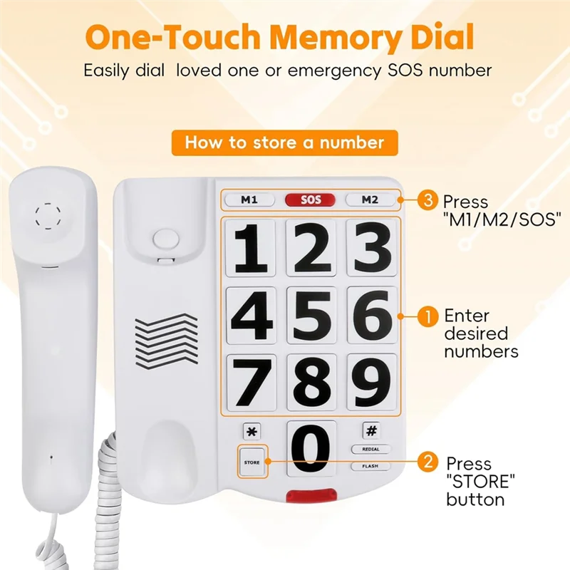 Advanced Big Button Phone For Elderly Seniors, Home Land Line Phone One Key For Help Telephone For The Visually Hearing Impaired