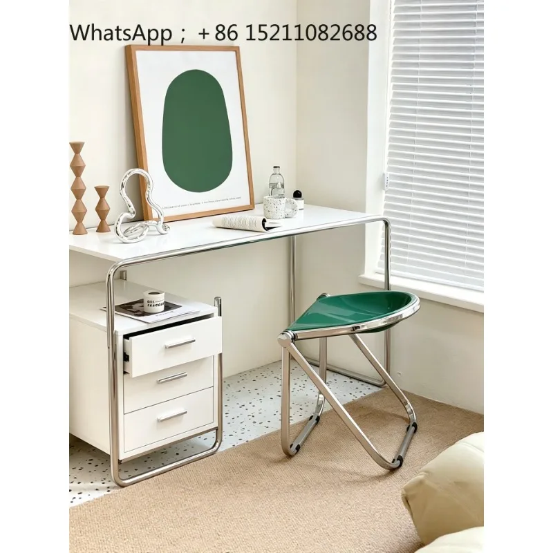 LLY Medieval Bauhaus computer desk, stainless steel study desk with drawers