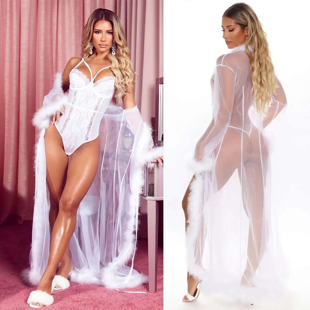 طقم بيجامة نسائية مثيرة بحزام من الدانتيل ، فستان ليلي طويل ، ملابس داخلية ممتعة ، ملابس منزلية ، ليلة ضبابية ، سلع فاخرة راقية