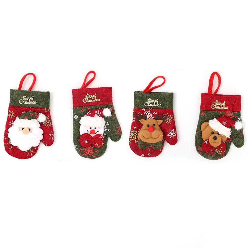 

4Pcs Christmas Tableware Bags Glove Shaped Fork Spoon Holders Cutlery Silverware Bags Festive Dining Decor
