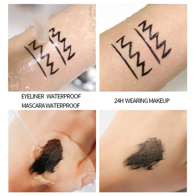 Djbs Vloeibare Eyeliner Pen + 4d Waterdichte Oogzwarte Set Cosmetica Eyeliner Pen Dikke Curling Oogzwarte Wenkbrauw Potlood Oogmake-Up