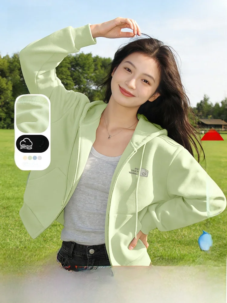 

Новая женская повседневная корейская укороченная толстовка-куртка Snow Mid-Fly на молнии из комфортного хлопково-полиэстерового смесового материала для весны