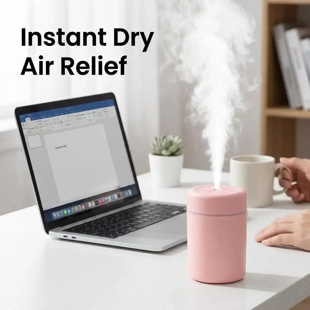 HONSUN USB Mini Portable Humidifier with LED Light, Indoor Room Humidifier, Quiet Cool Mist desktop Humidifier for Bedroom Office Travel, USB Powered Night Light Humidifier
