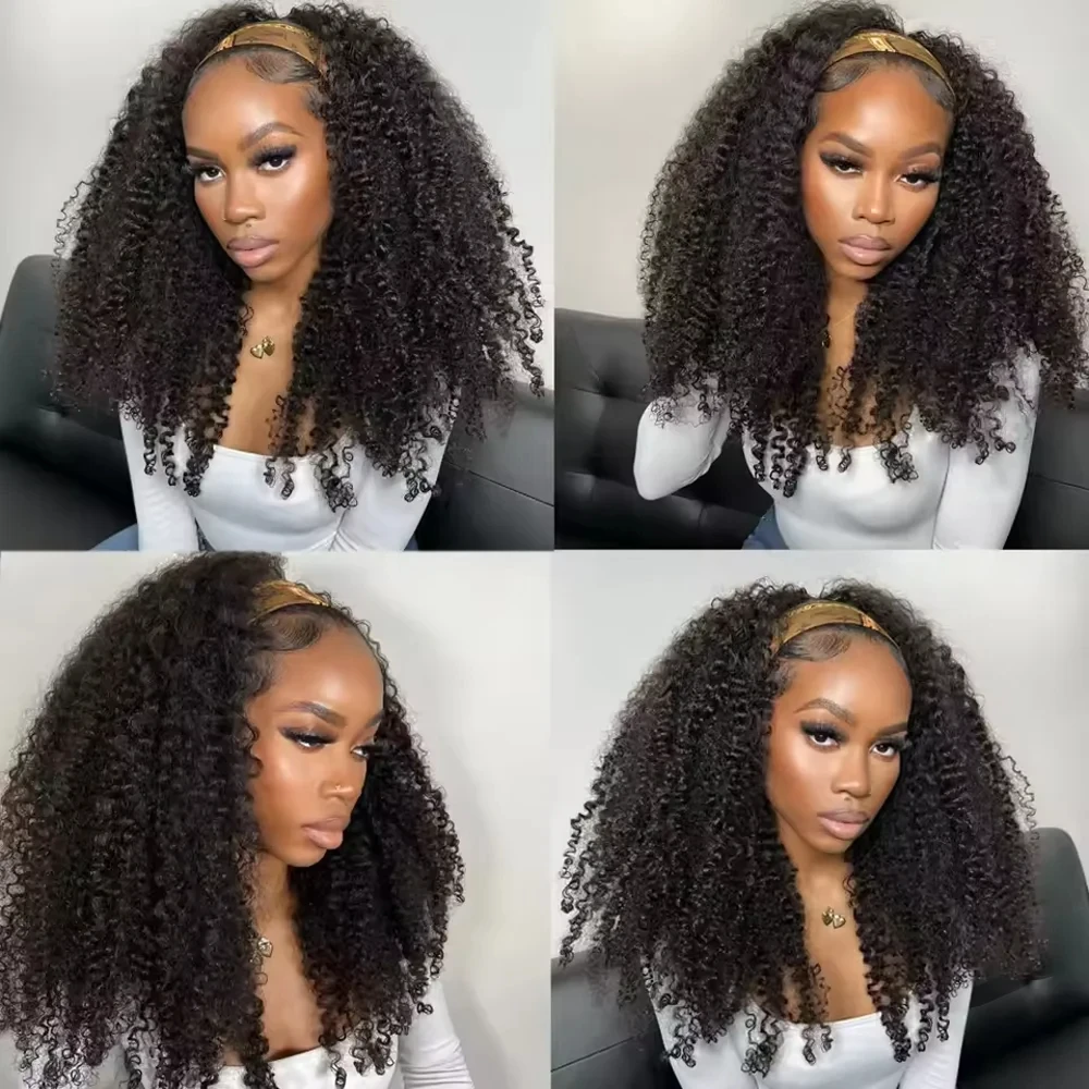 200 밀도 하프 가발 인모 곱슬곱슬한 가발 인모 기성품 3 IN 1 하프 가발 드로스트링 곱슬하프 가발 14인치