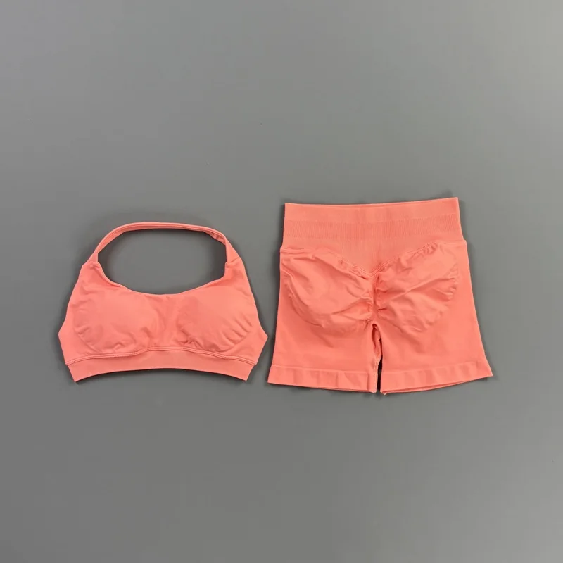 2-teiliges HISTELLO Impact Gym Set für Damen, Sport-BH und Shorts, offener Rücken, Scrunch-Butt, nahtloses Workout-Jogging-Sport-Trainingsset – Detail 19