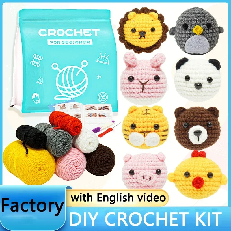 8 Small Animal Crochet Kit for Beginners Kids Adults Amigurumi Crocheting Animal Kits Knitting Set DIY Art Craft Yarns, Hook