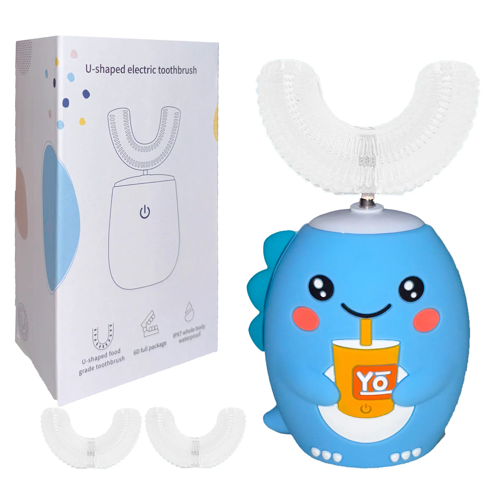 

Детская U-образная электрическая зубная щетка с 5 режимами, Sonic Cartoon Dinosaur, очистка на 360 градусов, IPX7, водонепроницаемая U-образная зубная щетка