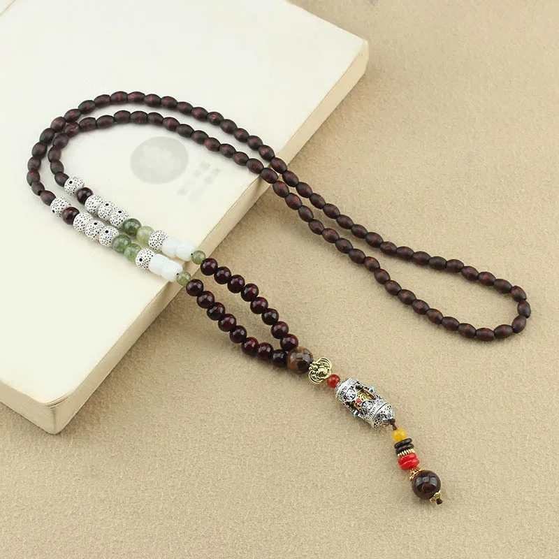 DIY accessories Ethnic style retro thangka pendant necklace men's and women's versatile wooden long sweater chain clothes pendan