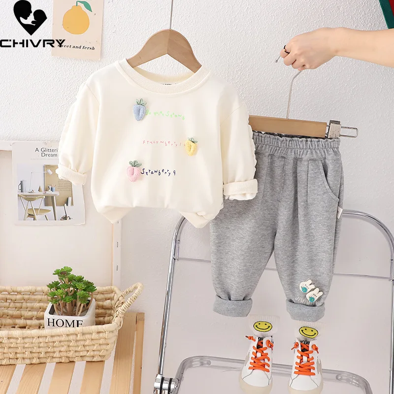 

New Kids Spring Autumn Fashion Cute Cartoon Carrot Pullover Sweatshirt Tops with Sweat Pants Baby Girls Casual Clothing Sets