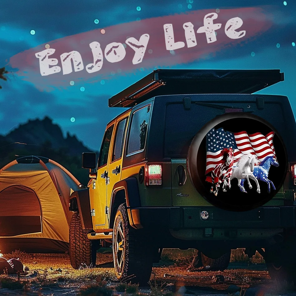 1pc  Durable Polyester National Flag And Horse Windproof And Dustproof Spare Tire Cover  Suitable For Rvs, Campers, Suvs, Truc