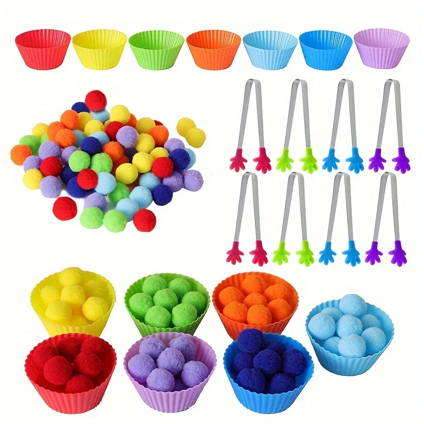 1 Set Children Clip Plush Ball Color Sorting Toy, Kids\' Fine Motor Skills Training Learning Counting Montessori Early Education