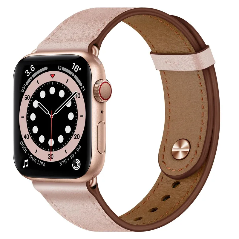 

Тонкий ремешок для Apple Watch Series 9 8 7 6 SE 5 4 3 2 1 кожаный ремешок для iWatch с застежкой из розового золота