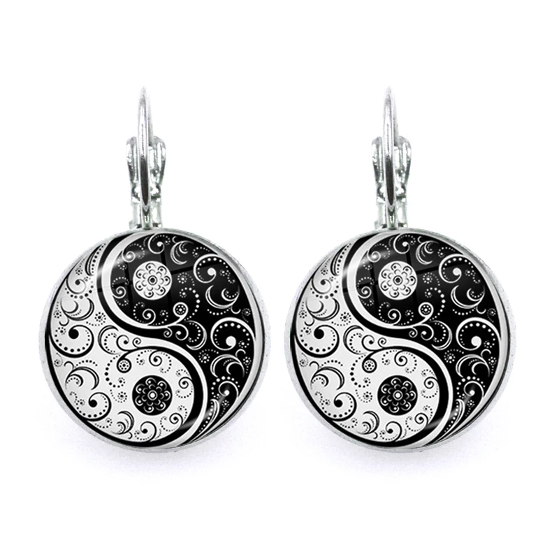 Yin Yang Tai Chi Round Glass Earrings Fashion Hook Earring Jewelry Earrings Women Moon Dragon Jewelry Gifts