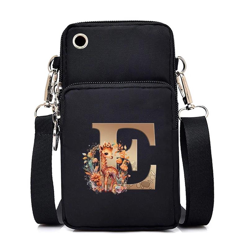 Cartoon Giraffe 26 Alphabet A-Z Print Women Mobile Phone Bag Plant Style Flower Giraffe Sport Arm Bag Purses Shoulder Handbags