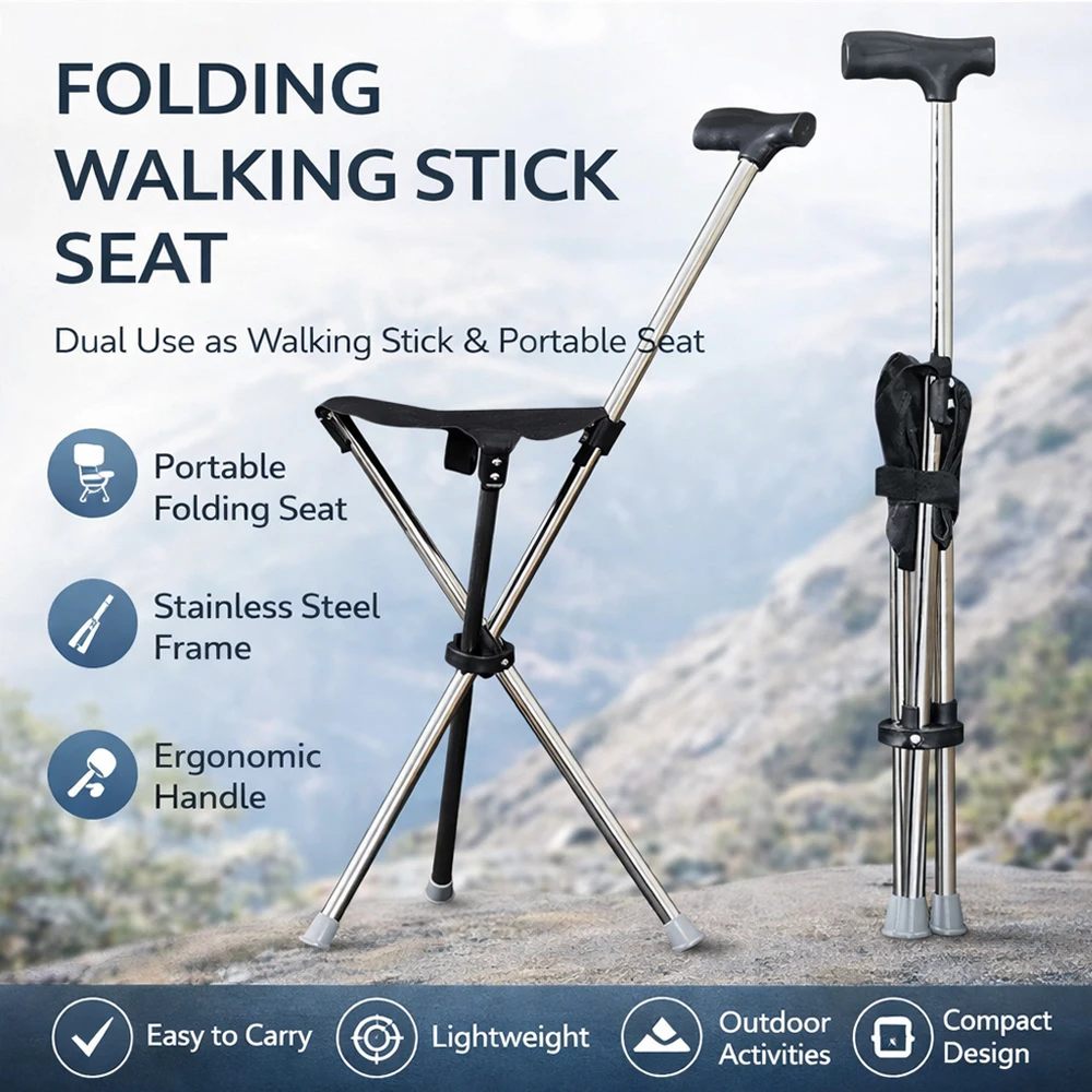 

Регулируемая трость-стул, портативный складной стул с нескользящей ручкой, легкая трость для прогулок на открытом воздухе