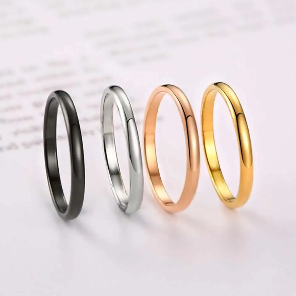 JHSL 2mm Small Mini Girl Women Rings Black Rose Gold Color Stainless Steel Simple Fashion Jewelry size 3 4 5 6 7 8 9 10