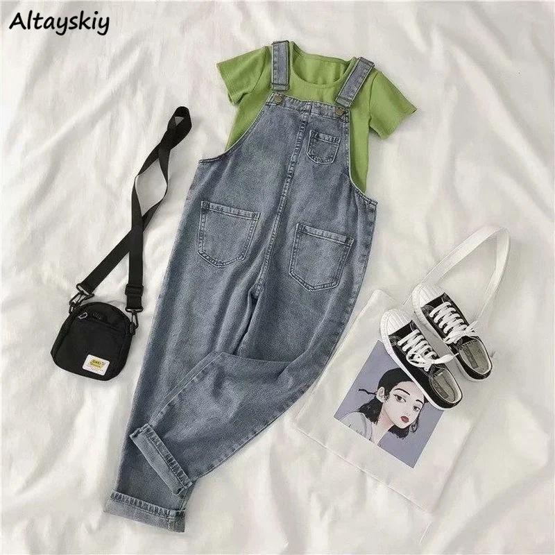 

Vintage Denim Jumpsuits Women Streetwear 5XL Loose Distressed Pockets All-match Wide Leg Ankle-length Trousers BF Basic Daily