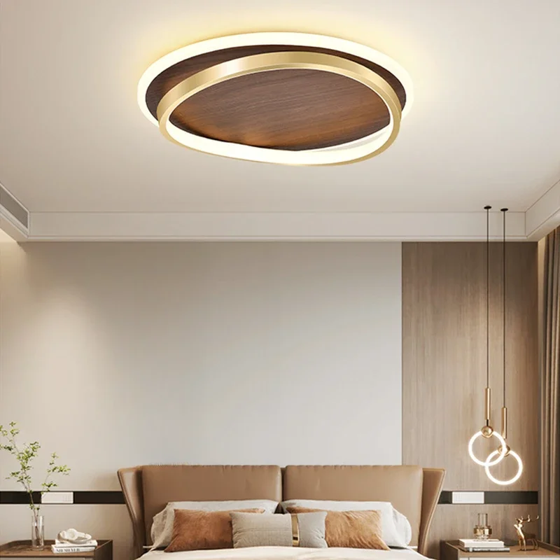 Modern LED Ceiling Light Walnut Color Chandelier For Bedroom Living Dining Room Aisle Home Decor Indoor Lighting Fixture Luster