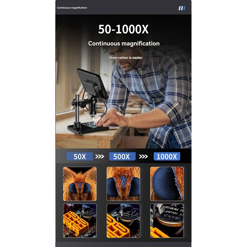 

Цифровой микроскоп с 7-дюймовым IPS-экраном, монетный микроскоп с подсветкой, HD-видеомикроскоп для ремонта печатных плат, растений, просмотр на ПК-ABLM