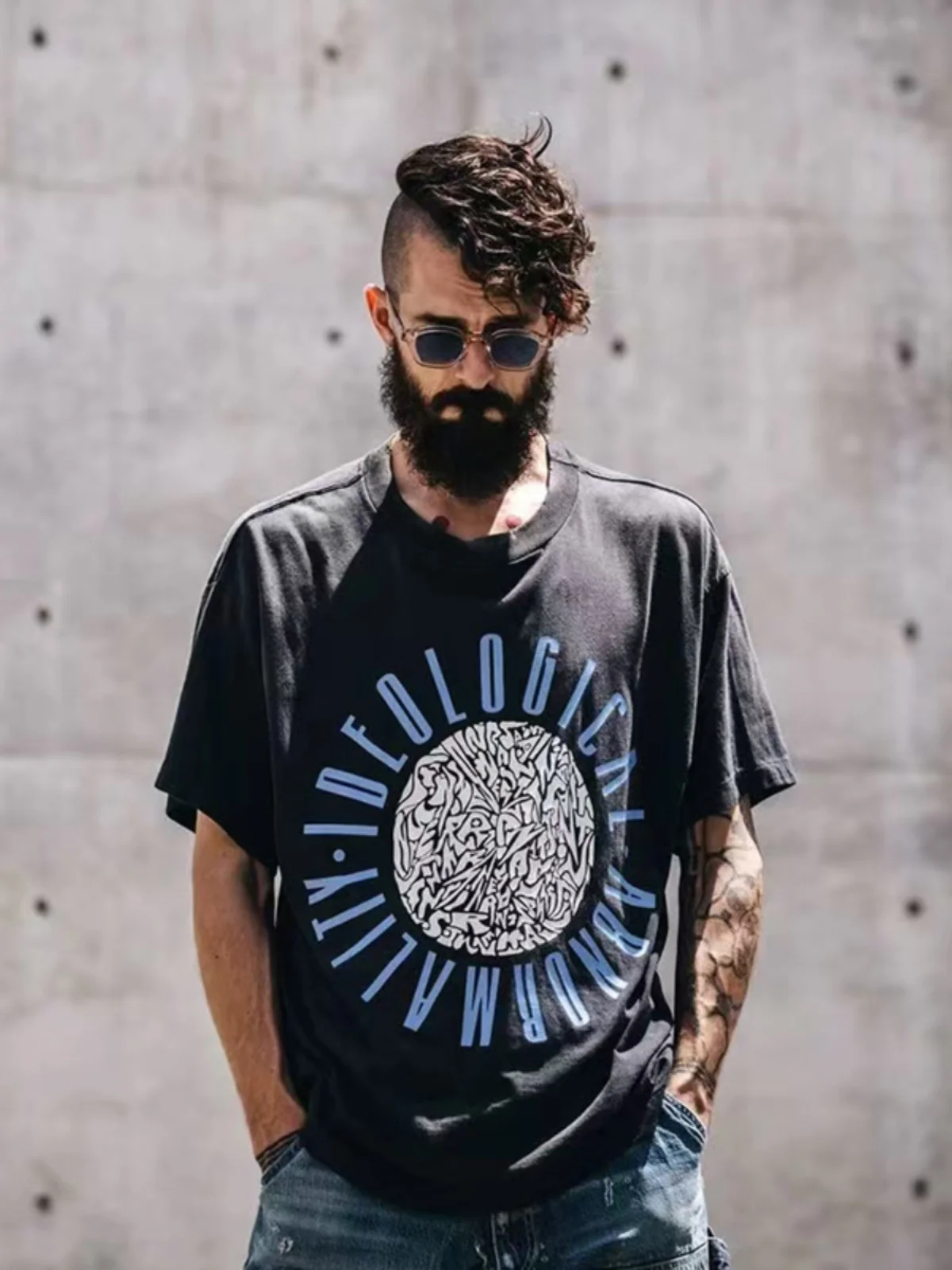 

Футболка Saint Pluto SS ex Vintage, потертая круглая футболка Ne, корейский бренд Faion, свободная посадка, весна 2025 г.