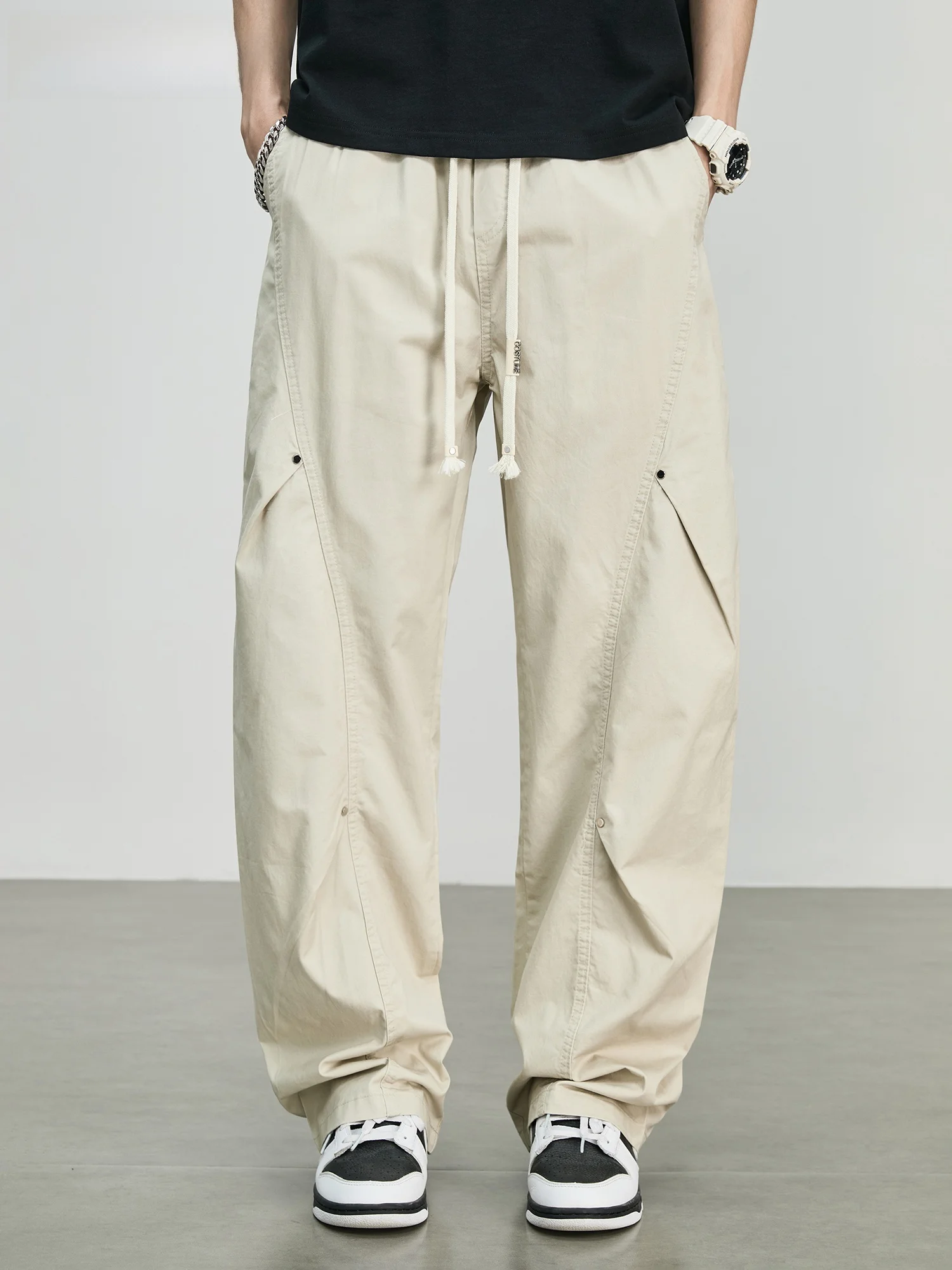 

GURBAKS Retro Workwear Pants Men's Design Sensation American Pure Cotton Pleated Loose Straight Casual Pants