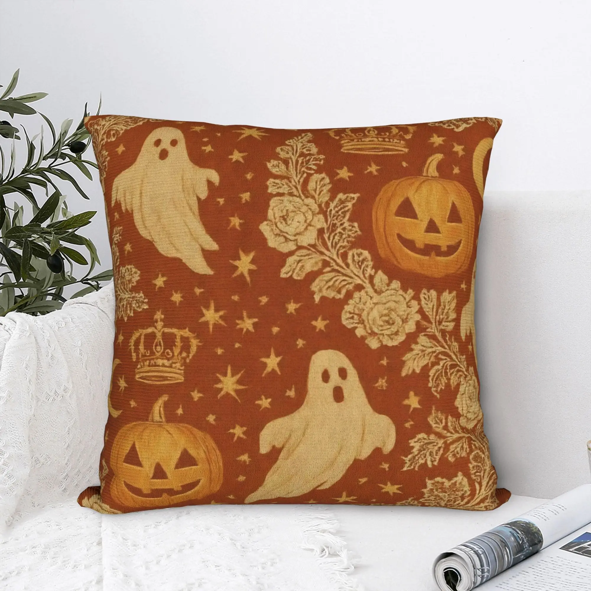 Halloween Square Pillow Case Gothic Bats Ghosts Witch Cushion Covers Awesome Polyester Decor Pillowcase for Seat 45*45cm