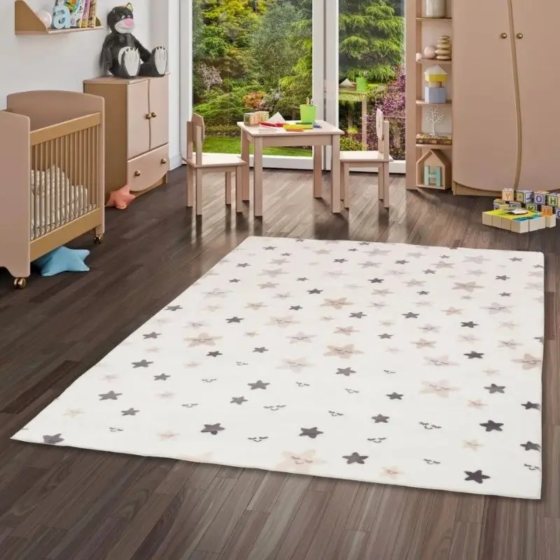 

White Fluffy Carpet For Living Room,Star Plush Bedroom Beside Rug,Soft Kids Rug,Moon Hairy Nursery Play Mats For Children