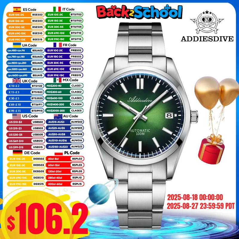 

ADDIESDIVE Hot Sale Men's Watch 10Bar Diving Sunburst Dial Sapphire Glass BGW9 Luminous NH35A Automatic Mechanical Watches