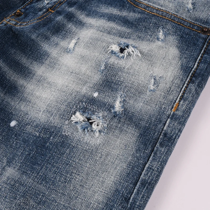 

Мужские джинсы Street Designer Fashion: ретро-стиль, синие, стрейч, слим-фит, с дырками и заплатками, рваные, брендовые, винтажные брюки из денима