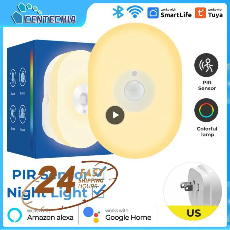 

1~10PCS Tuya Warm White Voice Control Night Light Wifi Smart Home Smart Motion Sensor Warm White And Rgb Led Eu Us Uk Plug