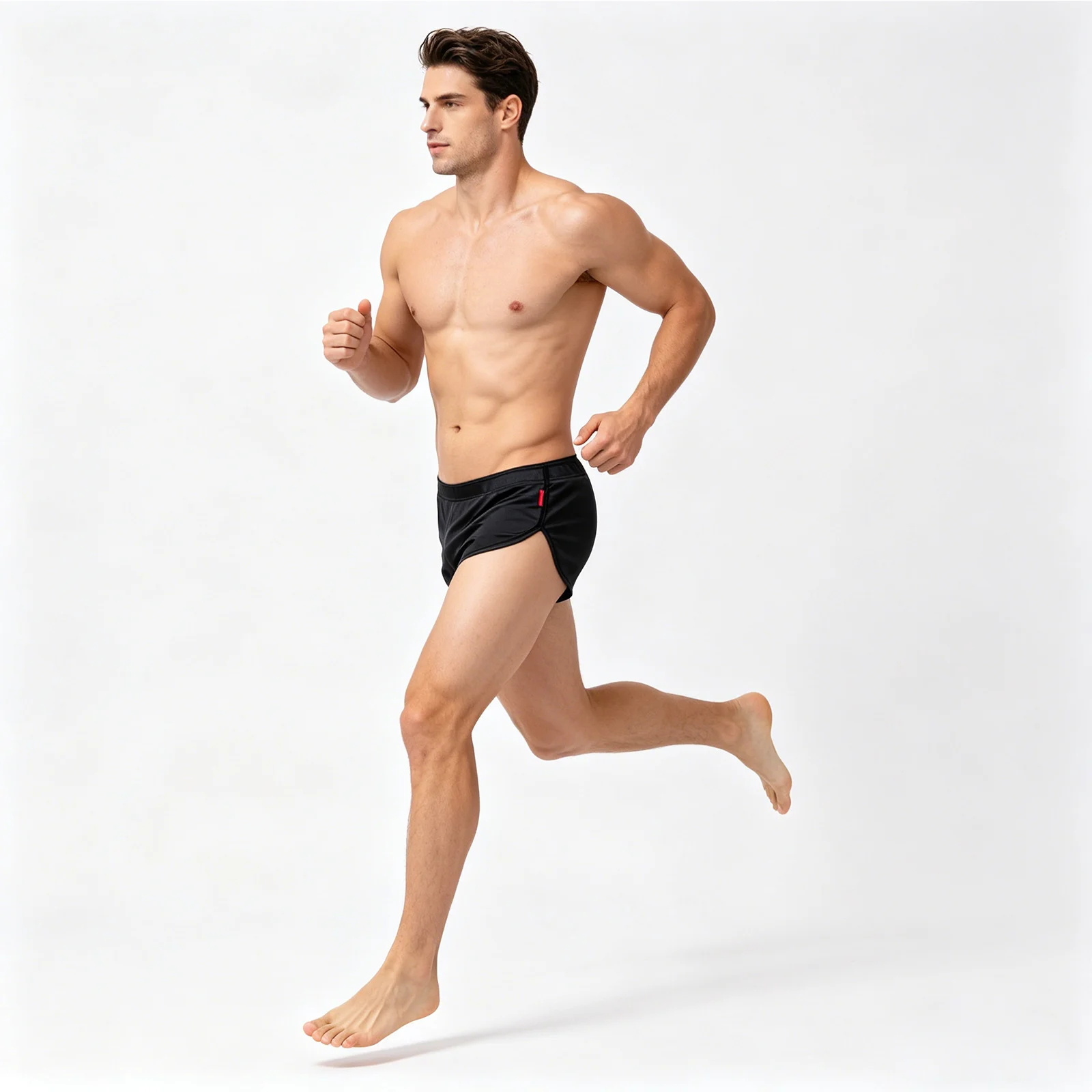 Luxuriöse Herren Schnelltrocknende Satin-Laufshorts mit Niedriger Taille und Seitenschlitz für Fitness, Workout, Sporttraining und Jogging – Detail 2