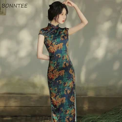 Short Sleeve Dresses Women Chinese Style Elegant Summer Printing Retro Basic Design Fashion Vestido Feminino Sexy Slim Lovely