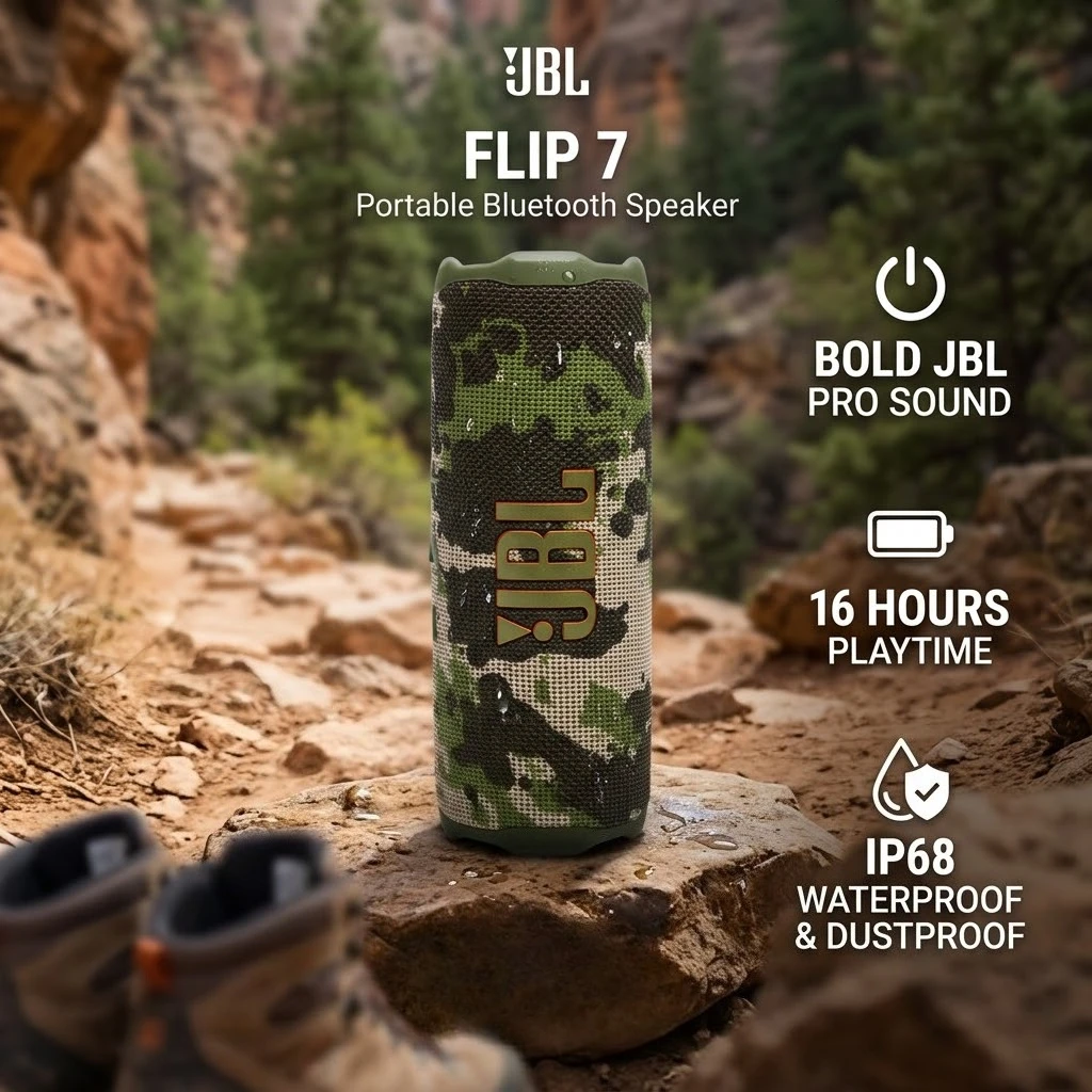 

Портативная беспроводная Bluetooth-колонка JBL Flip 7 для улицы, водонепроницаемая (IP68), пыленепроницаемая, для пляжа, кемпинга, походов, 16 часов работы, для вечеринок