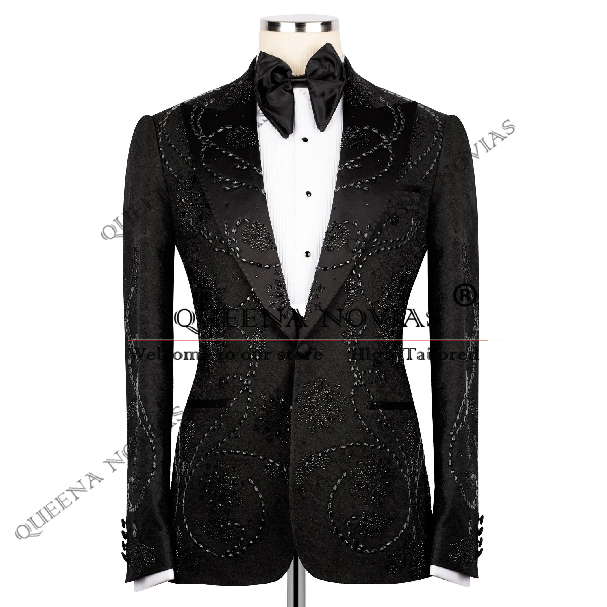 Customized Floral Suits Men Italian Design Single Breasted Prom Blazers Customized Beaded Stones Groom Formal Party Wedding Tuxe