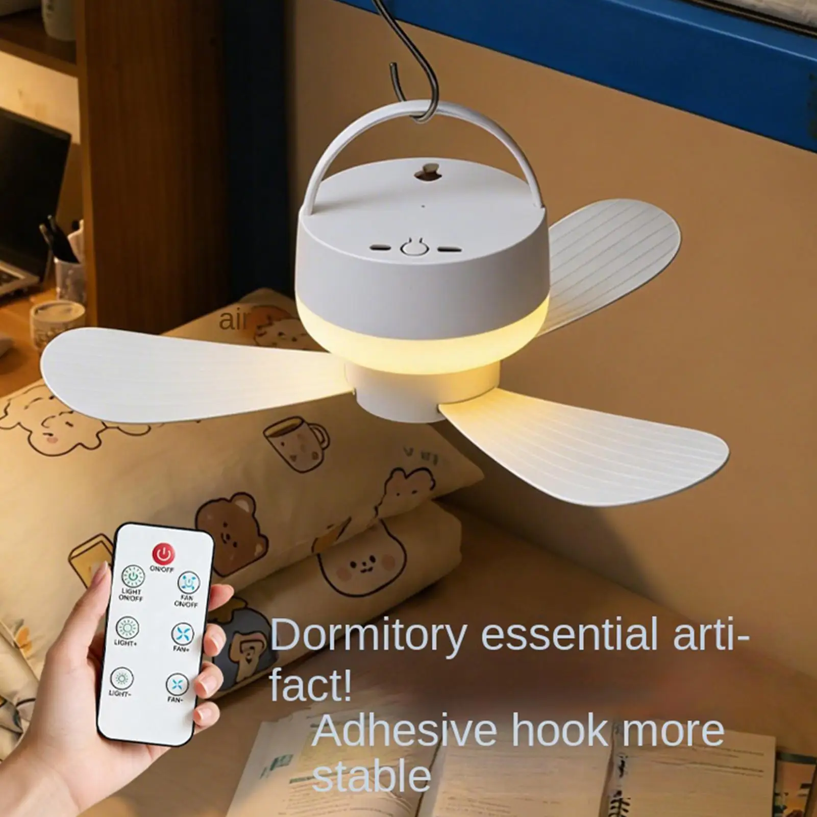 Smart Ceiling Fan Light USB Rechargeable 1800mAh 3 Speeds Remote Control Portable Hanging Fan for Garage Bedroom Balcony