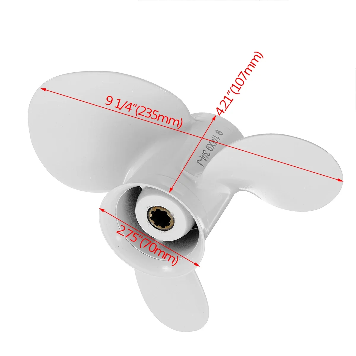 

White Boat Outboard Propeller For Yamaha 9.9-15HP Aluminum Alloy 3 Blades 8 Spline Tooths 683-45952-00-EL 9 1/4 x 9 3/4