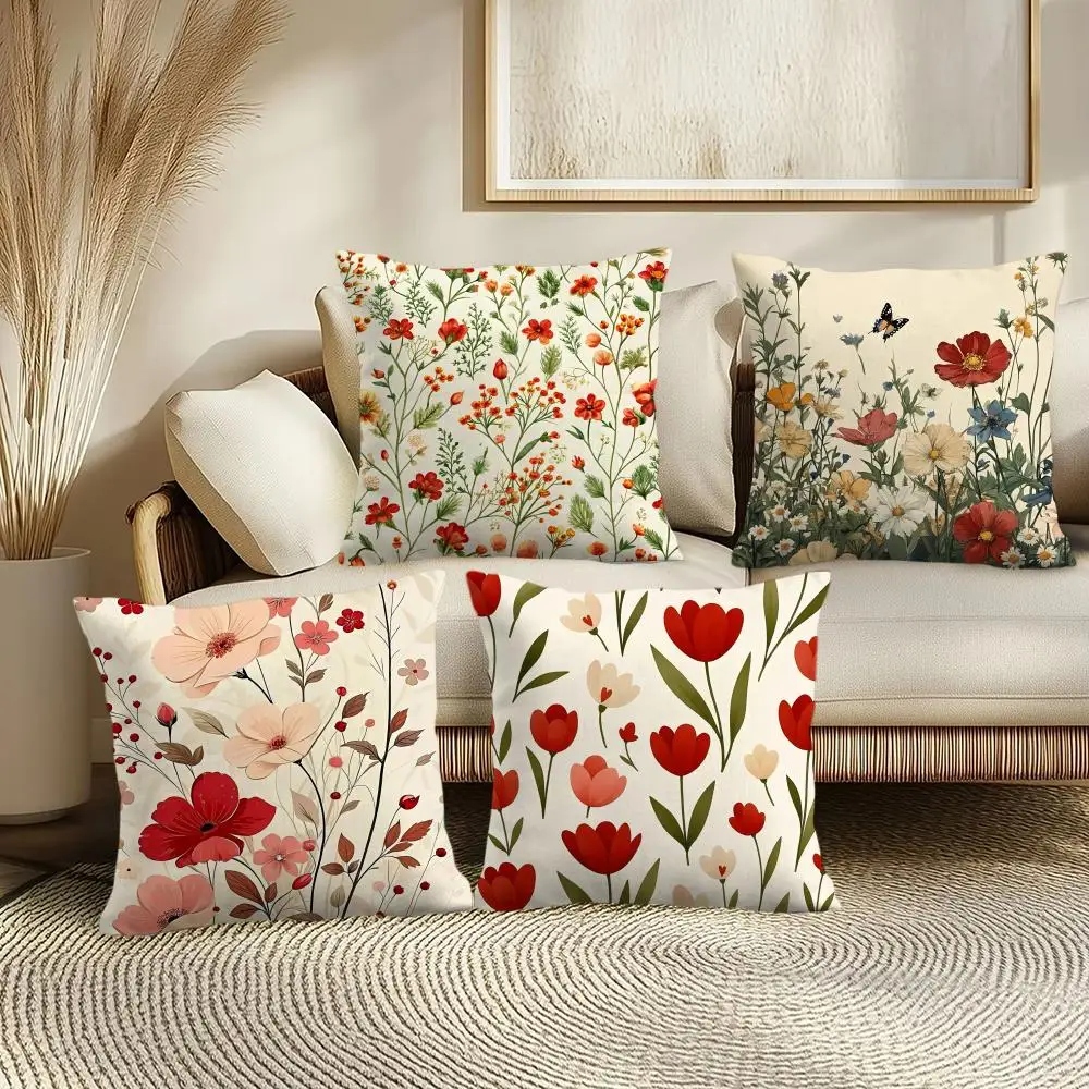 Romantic Flowers Cushion Cover Soft Plush Throw Pillow Cover | Double-Sided Printed Cushion Case | Cozy Sofa & Home Decor