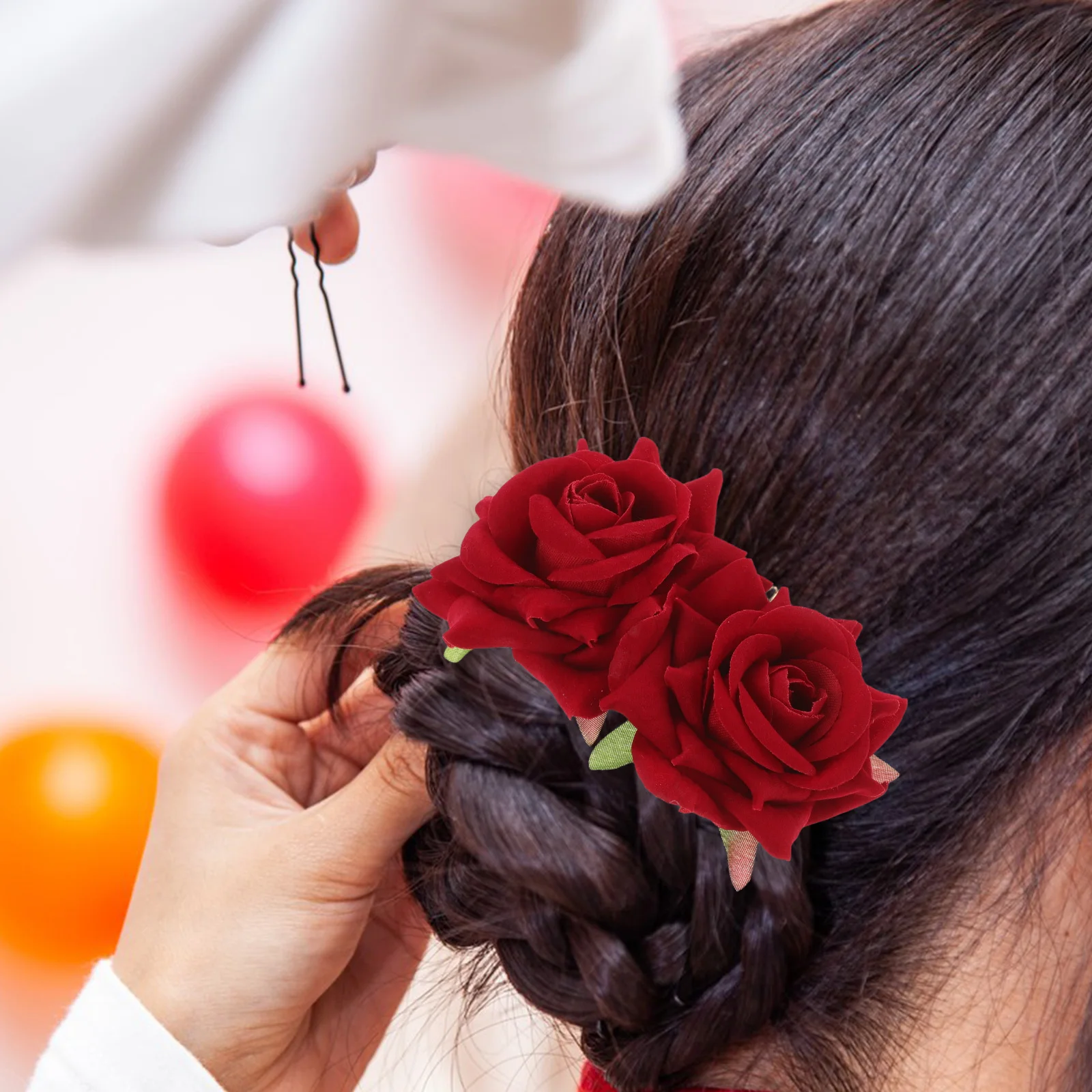 

2 Pcs Wedding White Hair Accessories Simulated Flower Headdress Bridal Clips Rose Comb Fabric Floral Bride