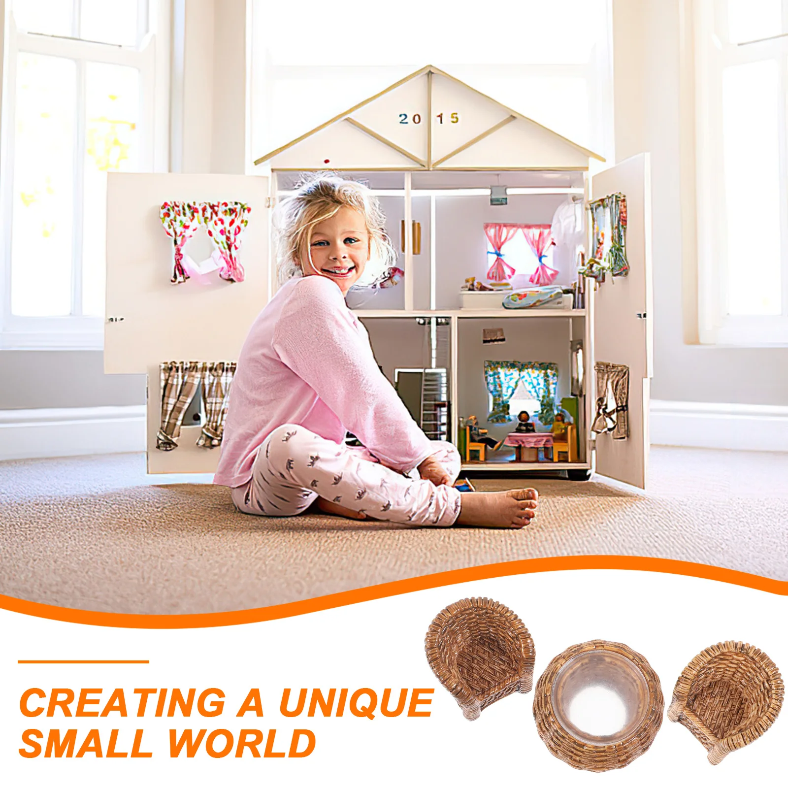 1 set di mobili in miniatura, set di sedie da tavolo intrecciate, accessori decorativi di simulazione squisita per sedia da tavolo in miniatura per piccola casa