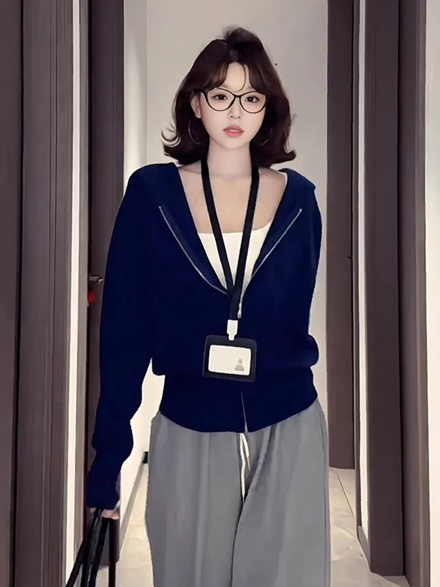 Chic Vintage Women's Zipper Knitted ort Sweater Coat Loose Fit Autumn Winter Casual Top Lazin Sle Blue een Color