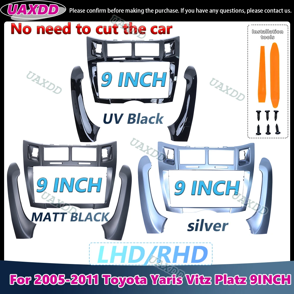 2 Din Car Interior Stereo For 2005-2011 Toyota Yaris Vitz Platz 9INCH INLINE Android Frame Kit Dashboard Panel Center Fascia DVD