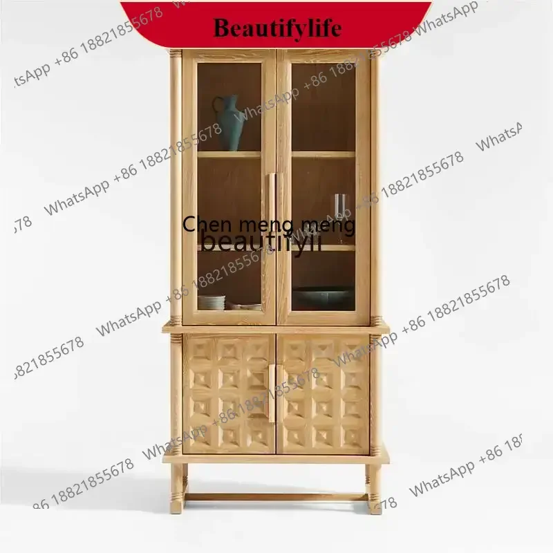 

G153 Retro solid wood dining side cabinet American style, display, small narrow cabinet by the wall