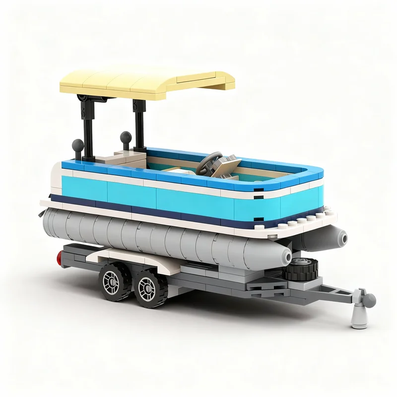 307pcs MOC City Pontoon Boat Trailer Model Building Blocks Architecture Toys Christmas Gift Birthday DIY Idea Assemble Creative