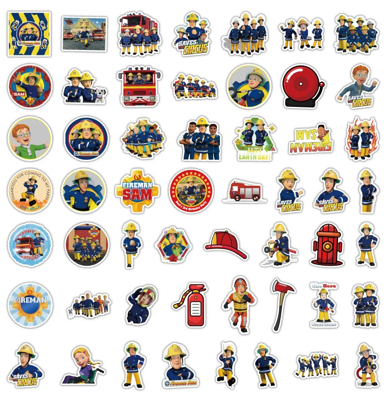 50Pcs/Set Fireman Sam Penny Norman Characters Stickers Kawaii Diy Stickers for Cup Suitcase Decoration Playset Pegatinas