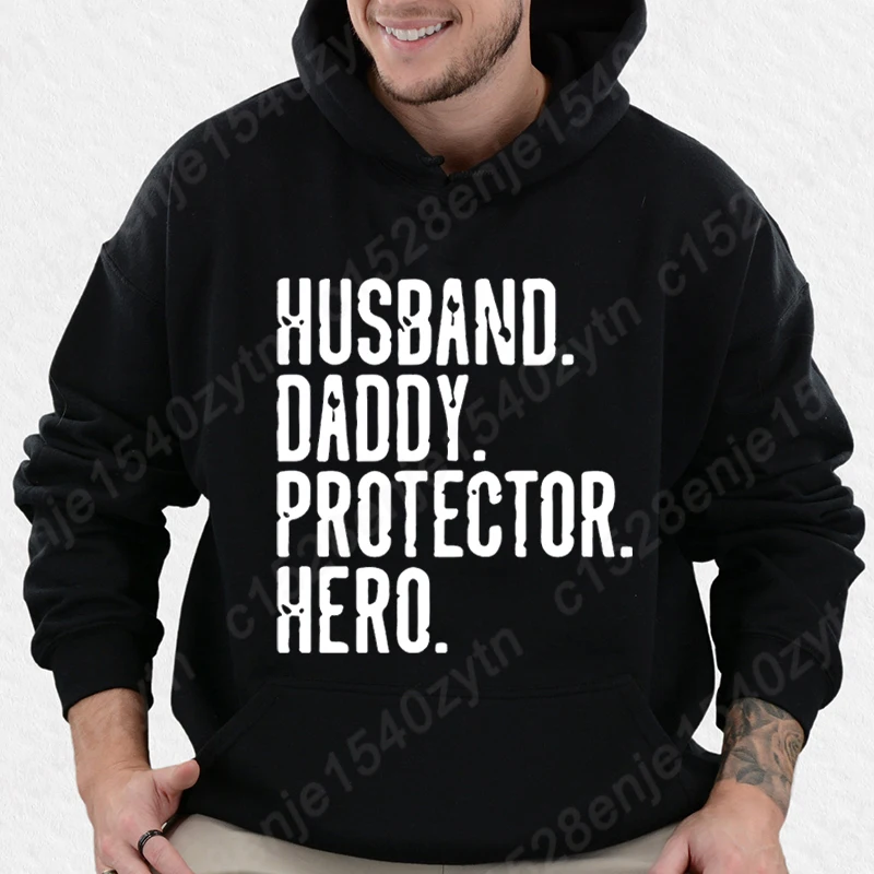 

Casual Men Hooded Hoodies Funny Husband Daddy Protector Hero Print Hooded Sweatshirts Men Creative Solid Color Pullovers Hoodies