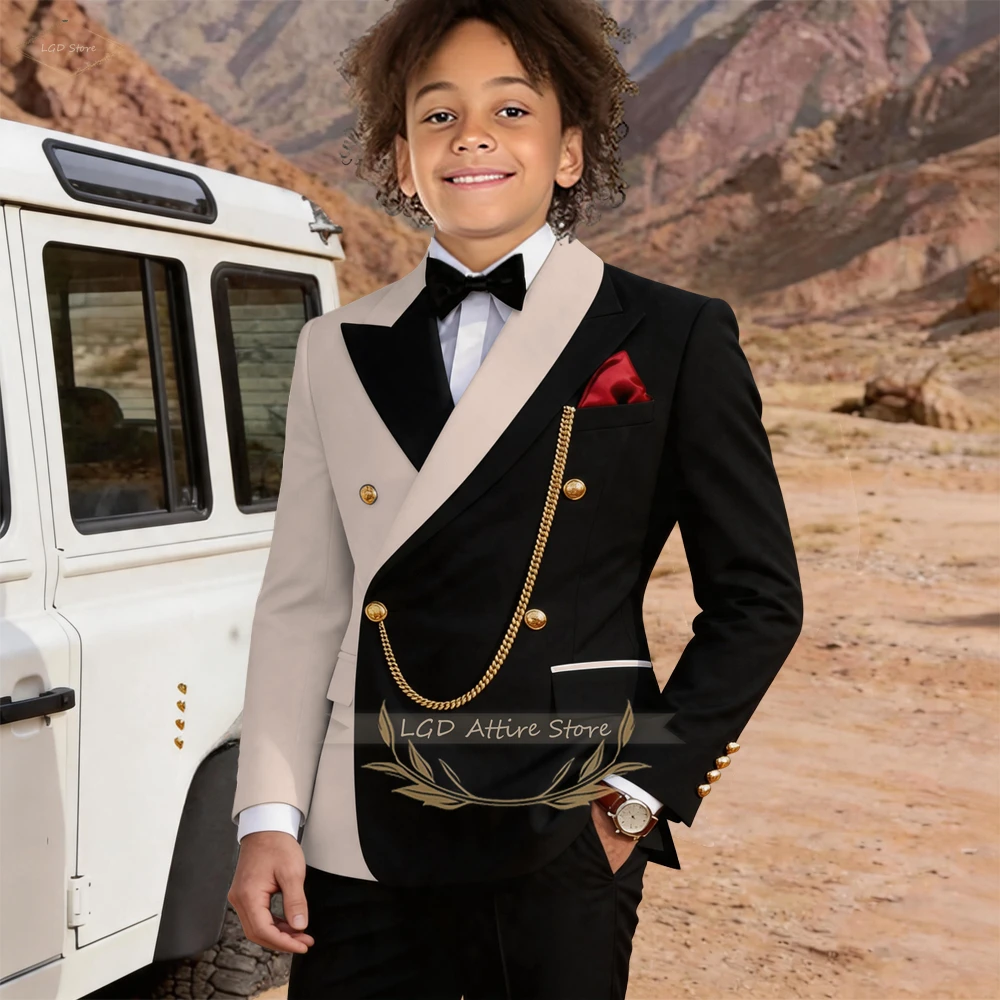 

Boys' 2-Piece Color Block Suit, Peak Lapel Blazer & Tailored Trousers for Birthday Parties, Special Events & Photo Shoots