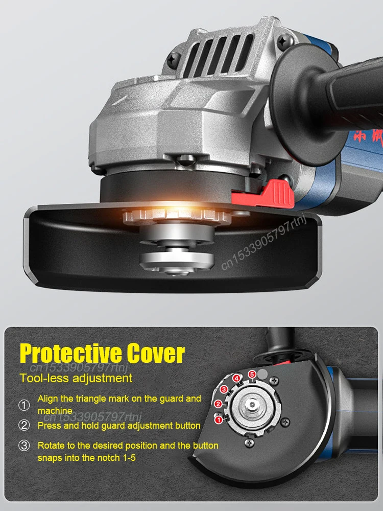 Dongcheng DCSM04-125 طاحونة زاوية لاسلكية بدون فرش 20 فولت 125x22 مللي متر 9000 دورة في الدقيقة 3 سرعات قابل للتعديل حماية السلامة حصة بطارية DCA